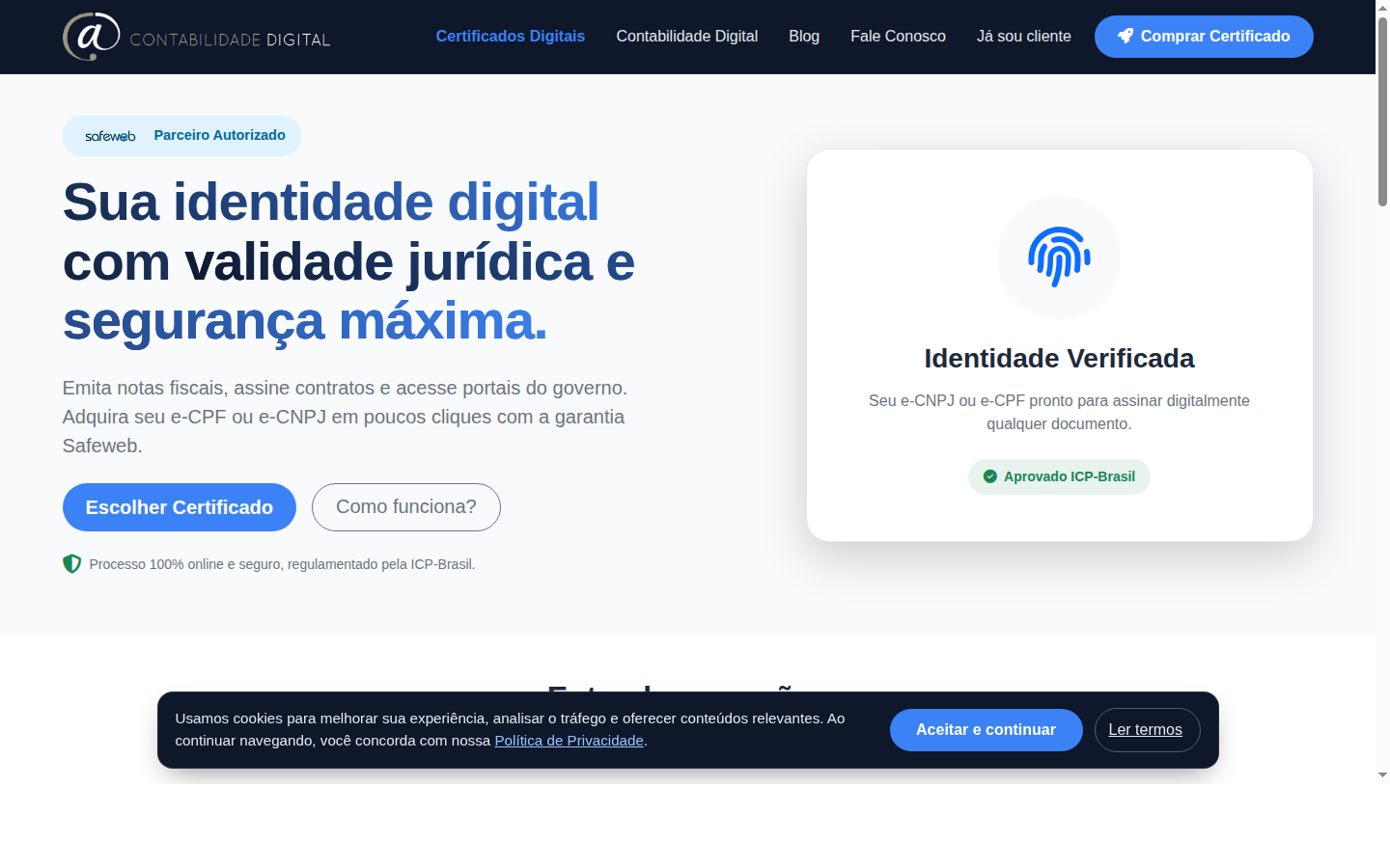 Tela do site Contabilidade Digital